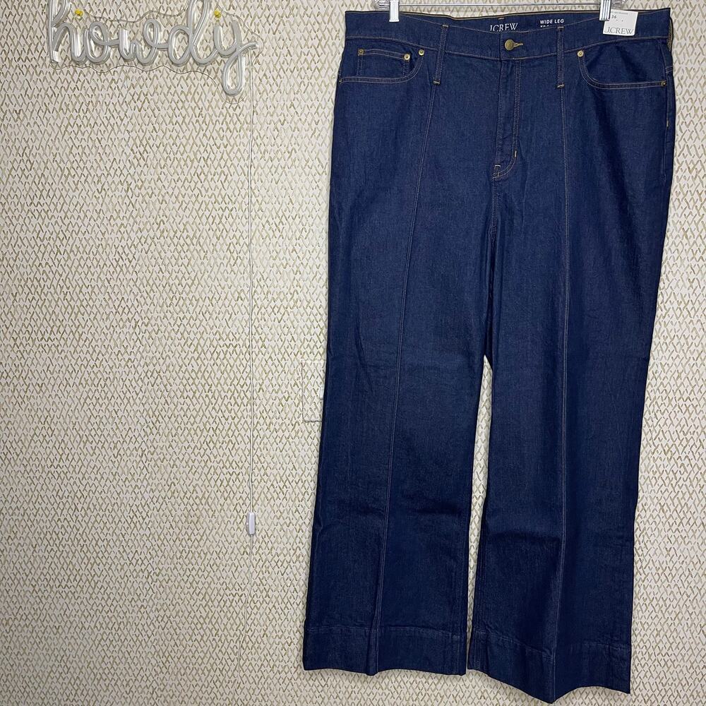 J Crew Wide-Leg Trouser Plus Size 100% Cotton Dark Blue Wash Jeans NWT Size 36